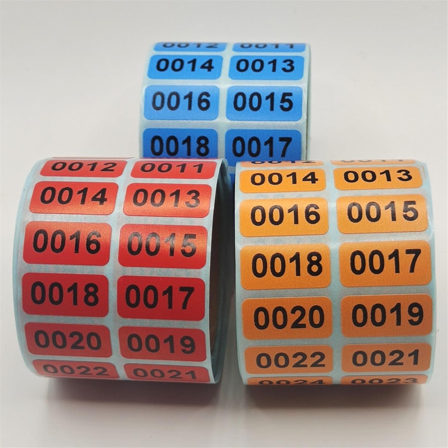 Inventory Number Labels, 3 Rolls 1-1000, 20x10mm Self-Adhesive Stickers, Red Blue Orange
