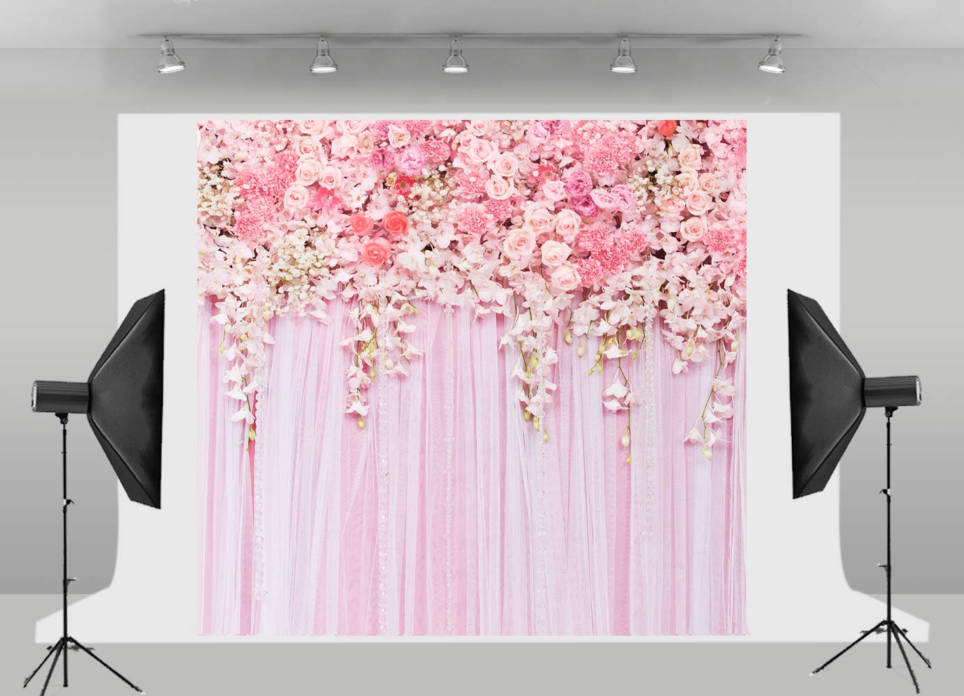 8x8ft Large Rose Flower Design Backdrop Econ Vinyl Photography Background for Wedding Baby Shower Birthday Party D-9354