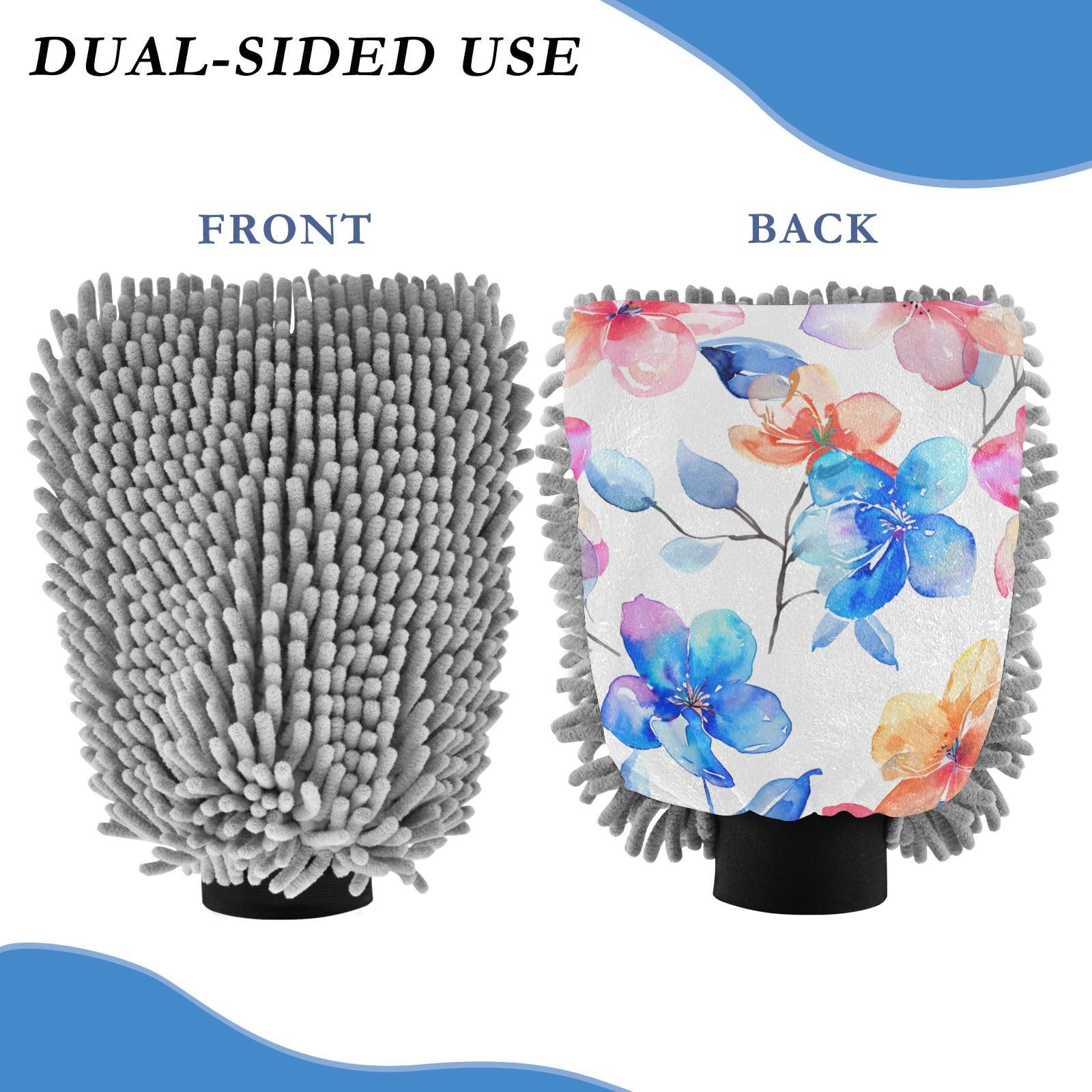IOACIY Absorbent Microfiber Car Wash Drying Mitts, 2 Pack, Scratch-Free & Lint-Free, Rich Foam, Highly Absorbent, Double Sided, Wash Mitt Perfect for Car Washing, L, Flower (6)