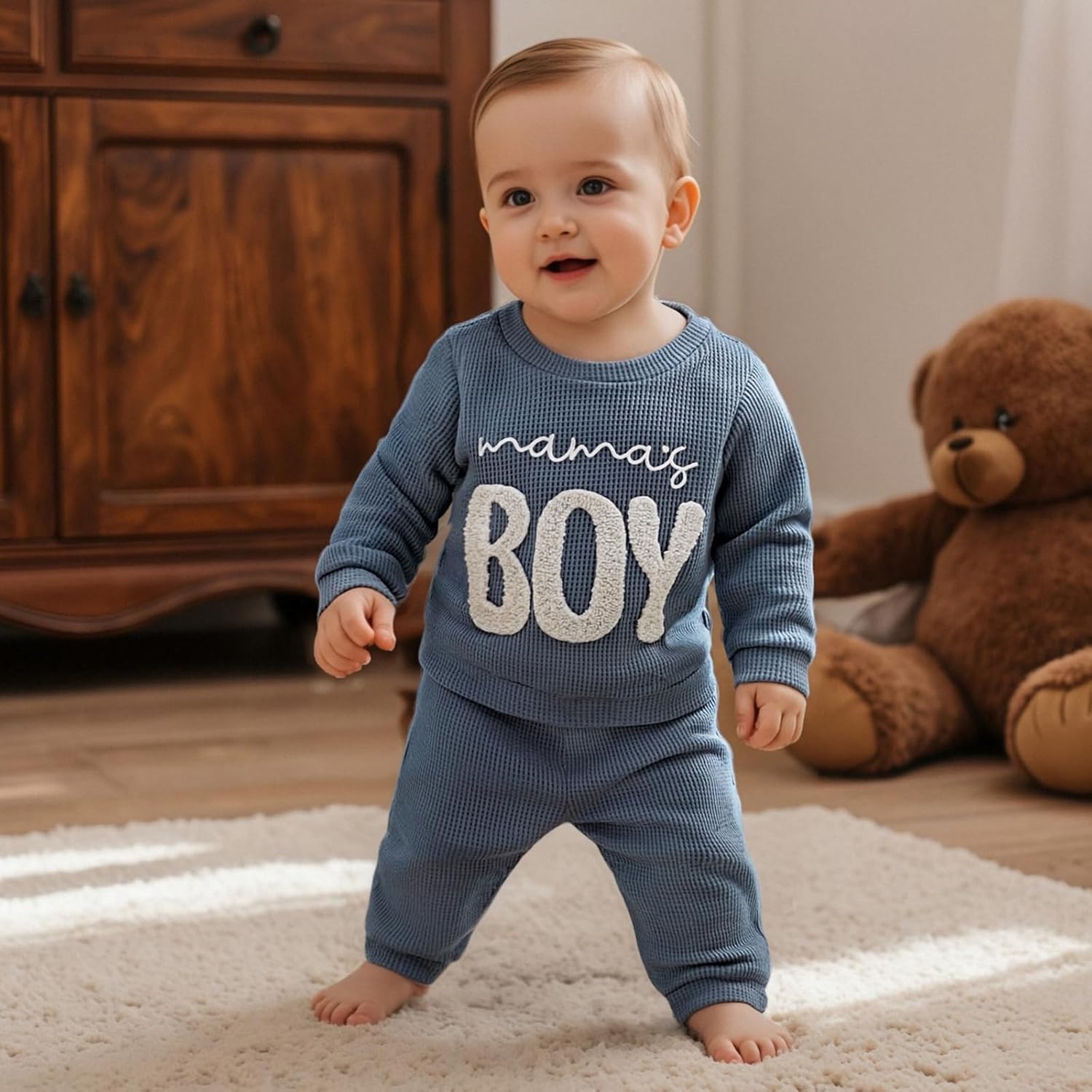 Baby Boy Fall Clothes Set Long Sleeve Crewneck Sweatshirts Pants Infant Newborn Waffle Outfits 6 12 18 24 Months 2T - Image 5