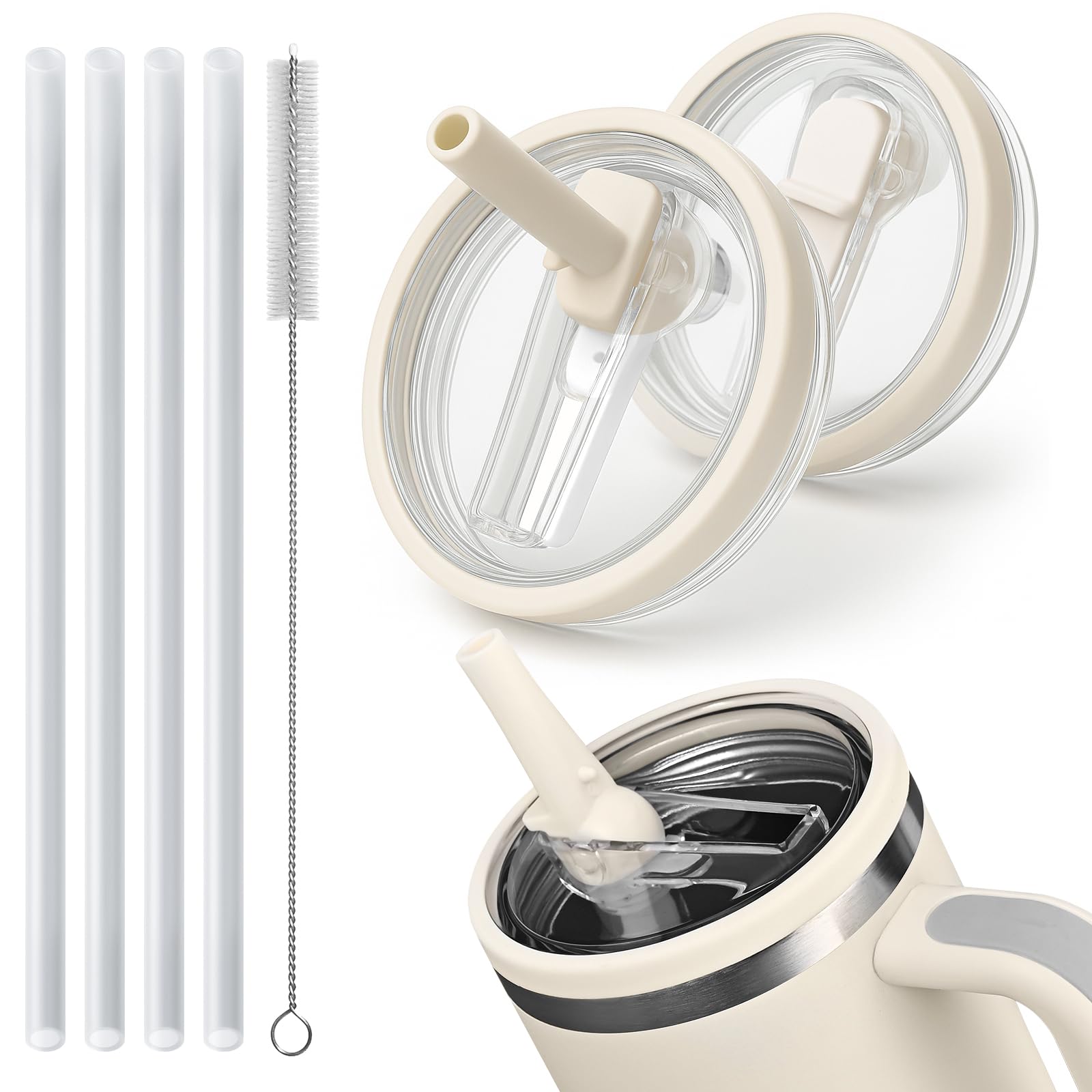 zoerbufan Lekvrij deksel voor Stanley-bekers, 100 ml, 2 stuks reservedeksels voor bekers met 2 rietjes, herbruikbare bekerdeksel, accessoires voor bekers, zwart