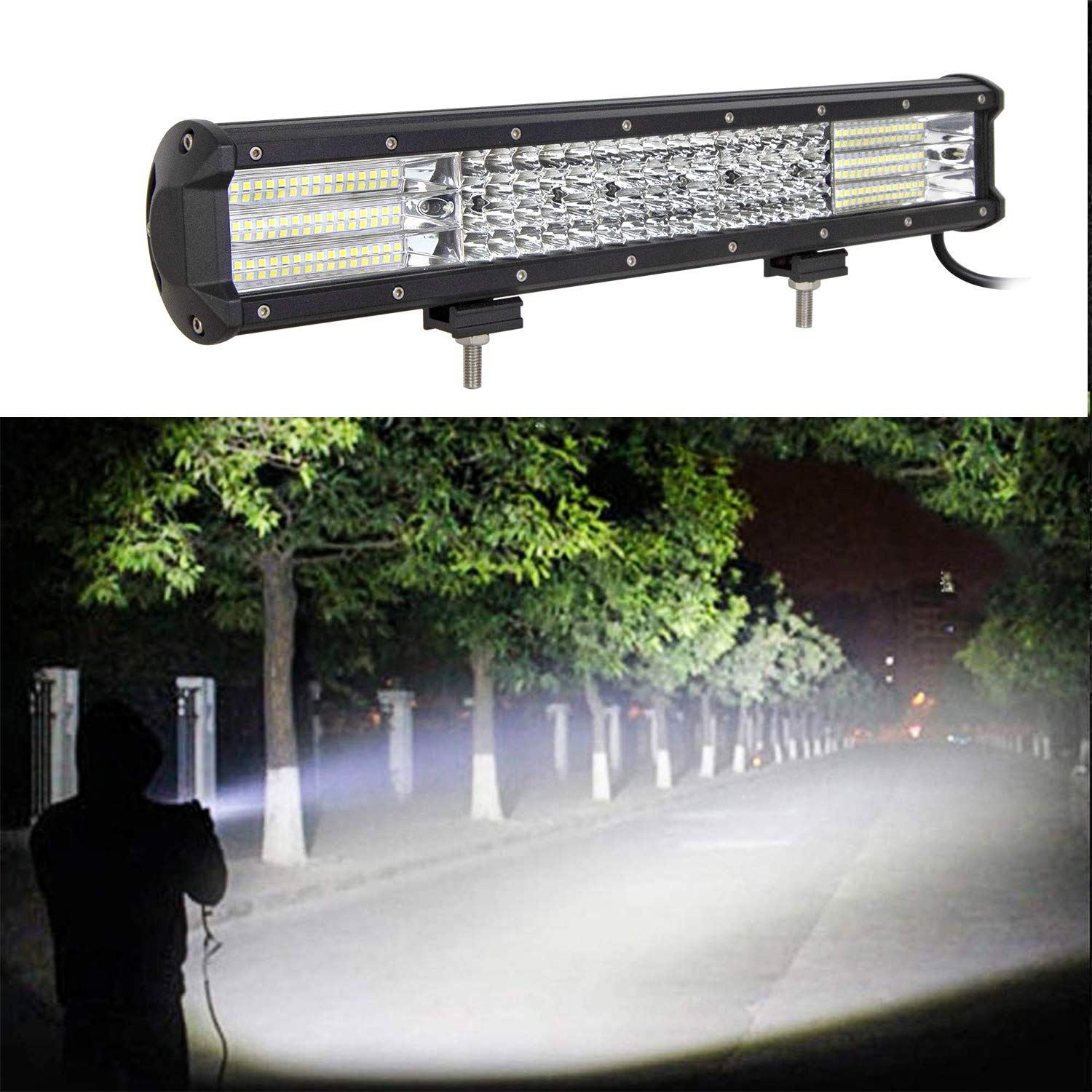 AUXTINGS 45 cm 450W Quatre Rangée Barre lumineuse LED Spot Flood off road Triple row droite lumières de conduite,12V 24V