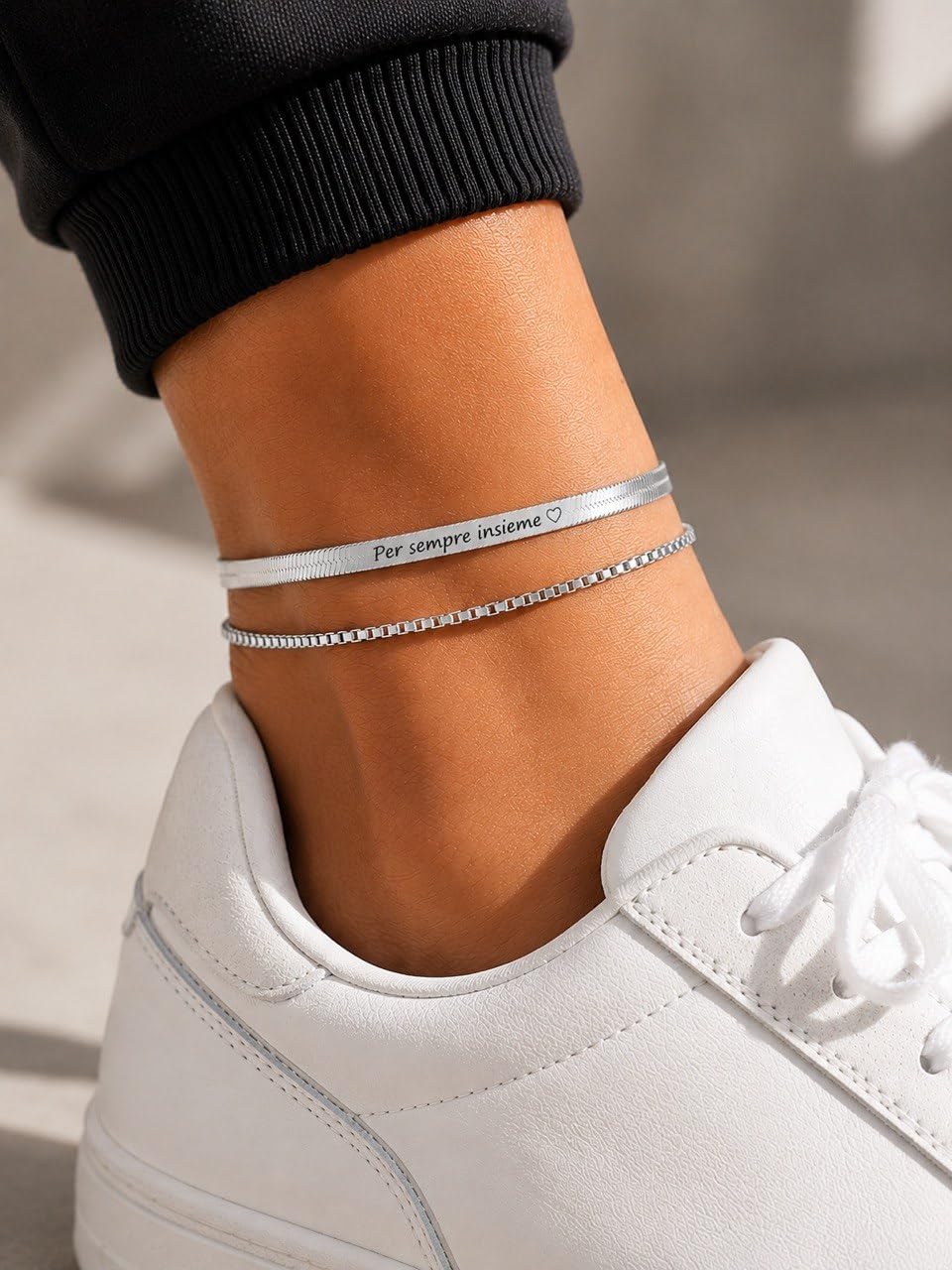 Cavigliera Personalizzata Donna con Incisione Fronte e Retro, Acciaio Inossidabile, Regolabile, Non Annerisce, Idea Regalo per Lei, Oro o Argento