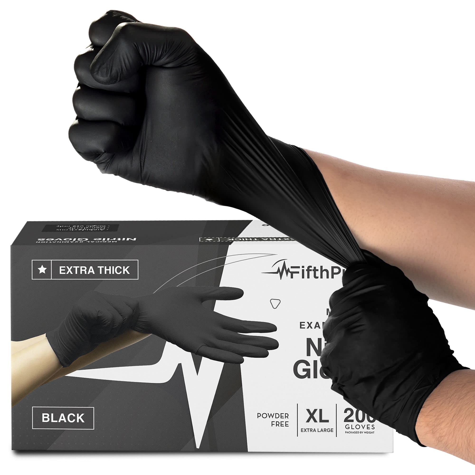 Disposable Black Nitrile Gloves X Large 200 Count - Extra Thick 4.5 Mil - Powder and Latex Free Rubber Gloves - Surgical Medical Exam Gloves - Food Safe Cooking Gloves
