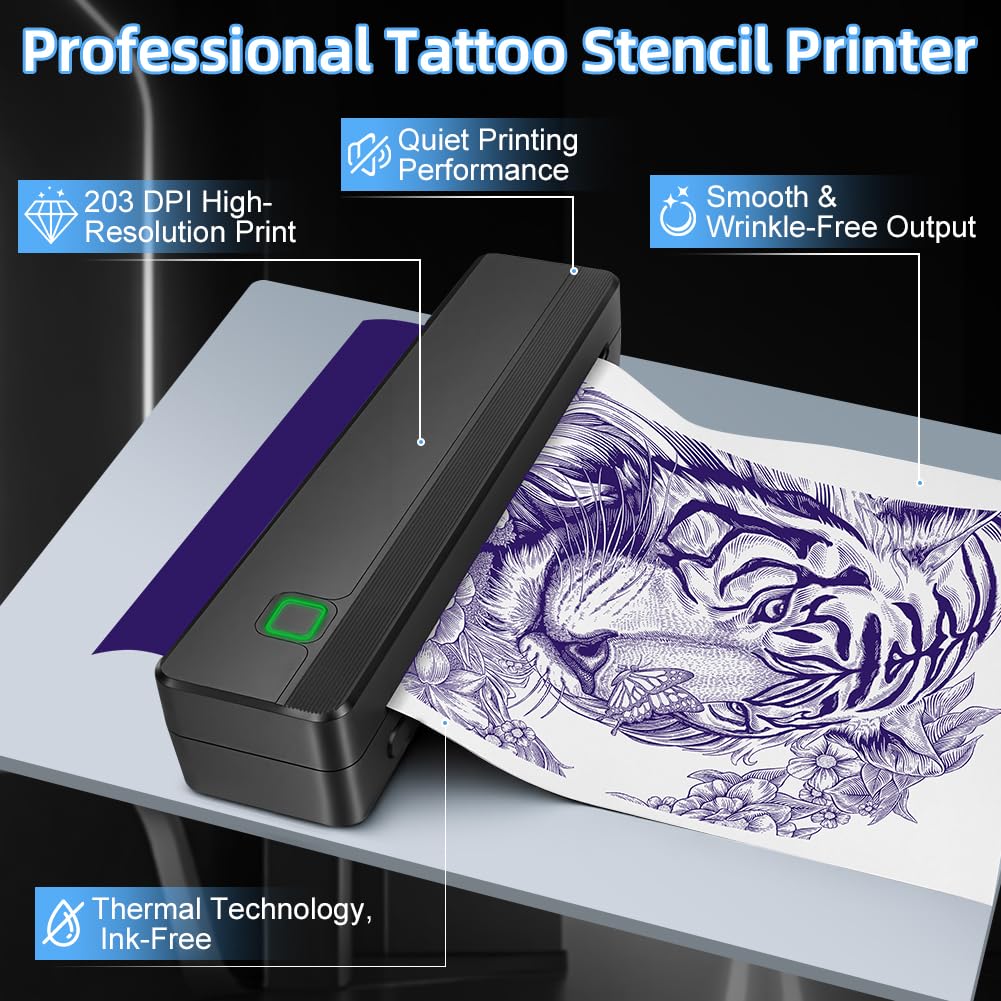 Aolso Stampante per Tatuaggi Termica Bluetooth, Portatile con 10 Fogli Carta Transfer, per Artisti e Principianti