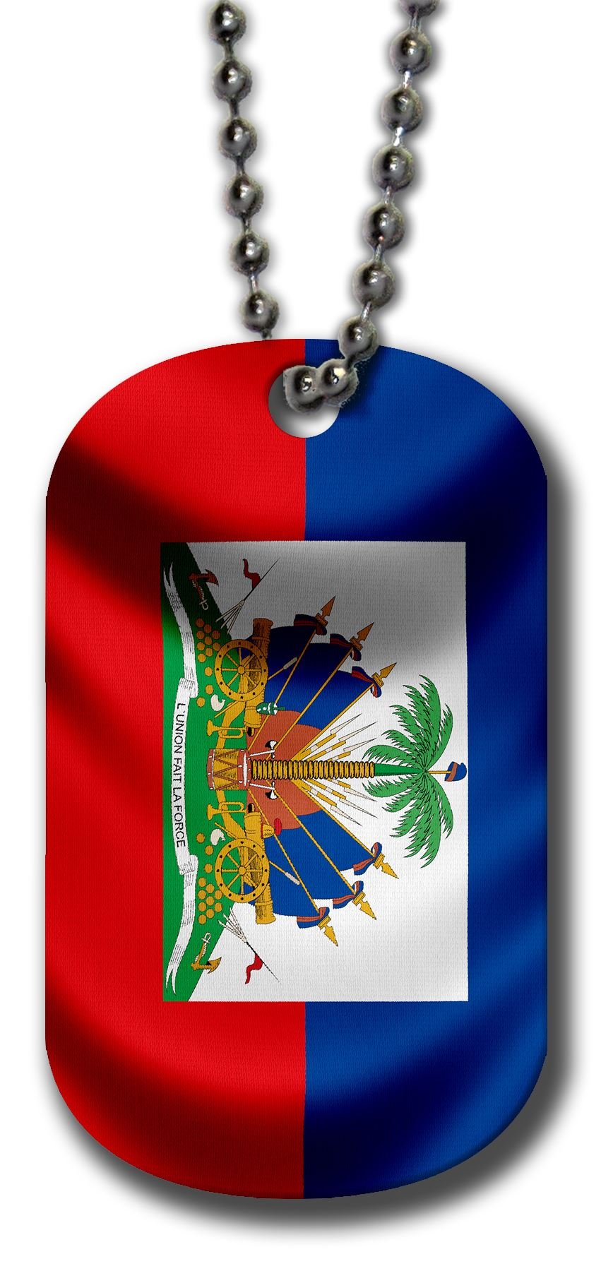 ExpressItBest Aluminum Dog Tag Necklace and Key Ring - Flag of Haiti (Haitian) - Waves
