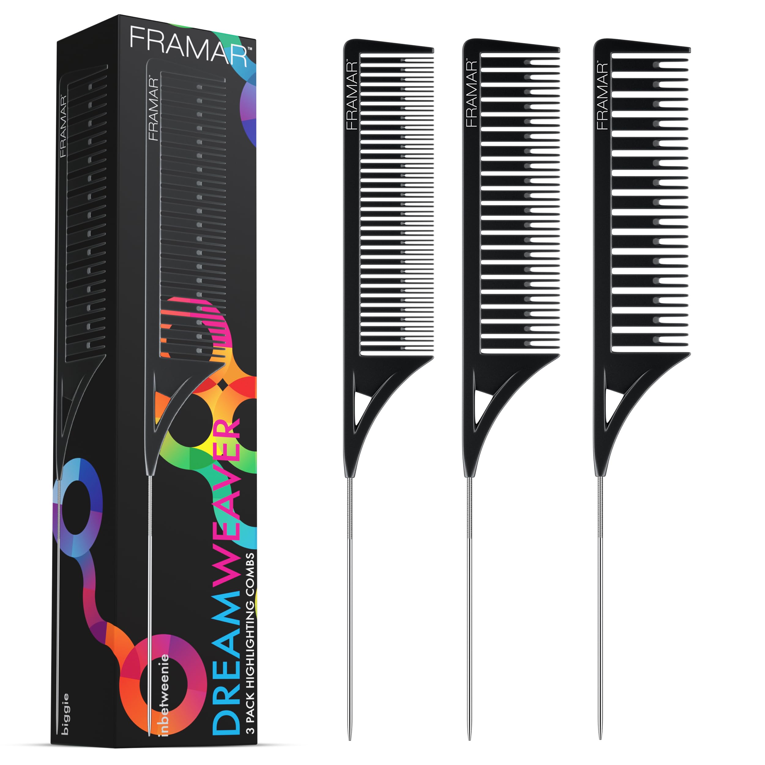 Framar Peines de Peluqueria Profesional - Peinetas Para el Pelo, Peine Para Mechas Pelo, Peine Pelo, Set Peines de Peluqueria, Hair Dye Comb – Paquete de 3 Unidades, Tonos Pastel