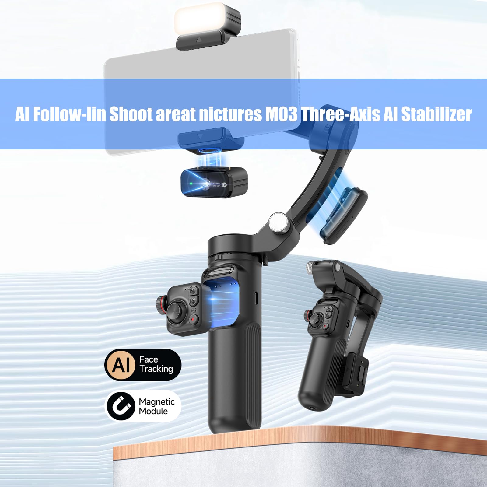 Ortogonale 3Axis Stabilizzazione Gimbals AI Face Trackings Fill Light Lapel Mics per Vlog Video Phone Gimbals Stabilizzatore