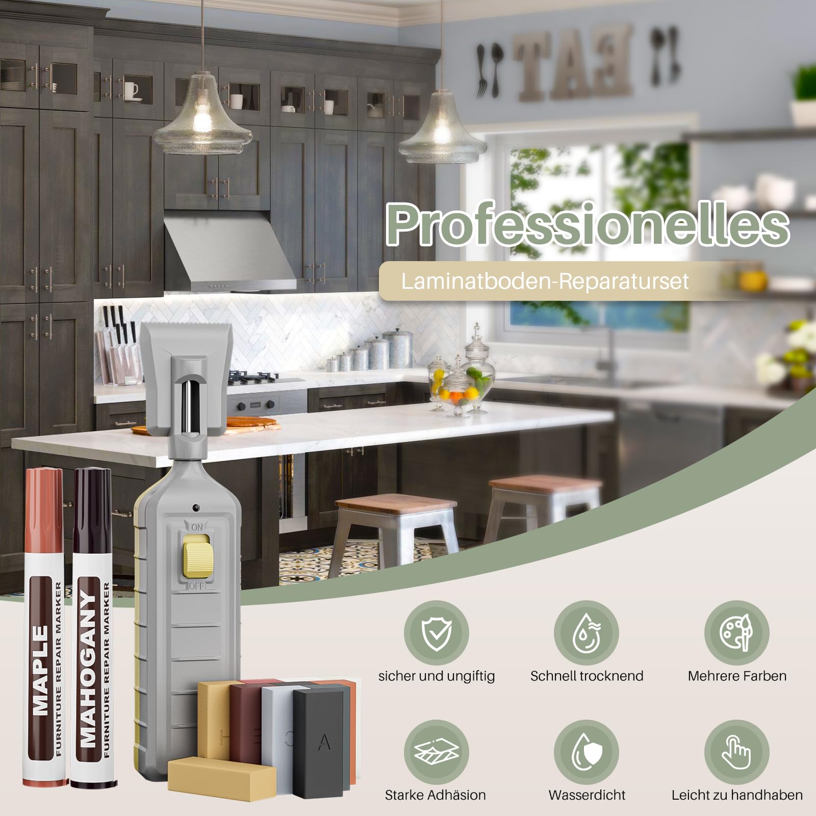 Laminat Reparaturset, 11 Farben Holz Vinyl Möbel Parkett Reparaturset Hartwachs Reparatur set Ausbesserungsmarker Abdeckung von Kratzern, Flecken, Rissen, Löchern für Holzkitt Vinylboden Holzboden