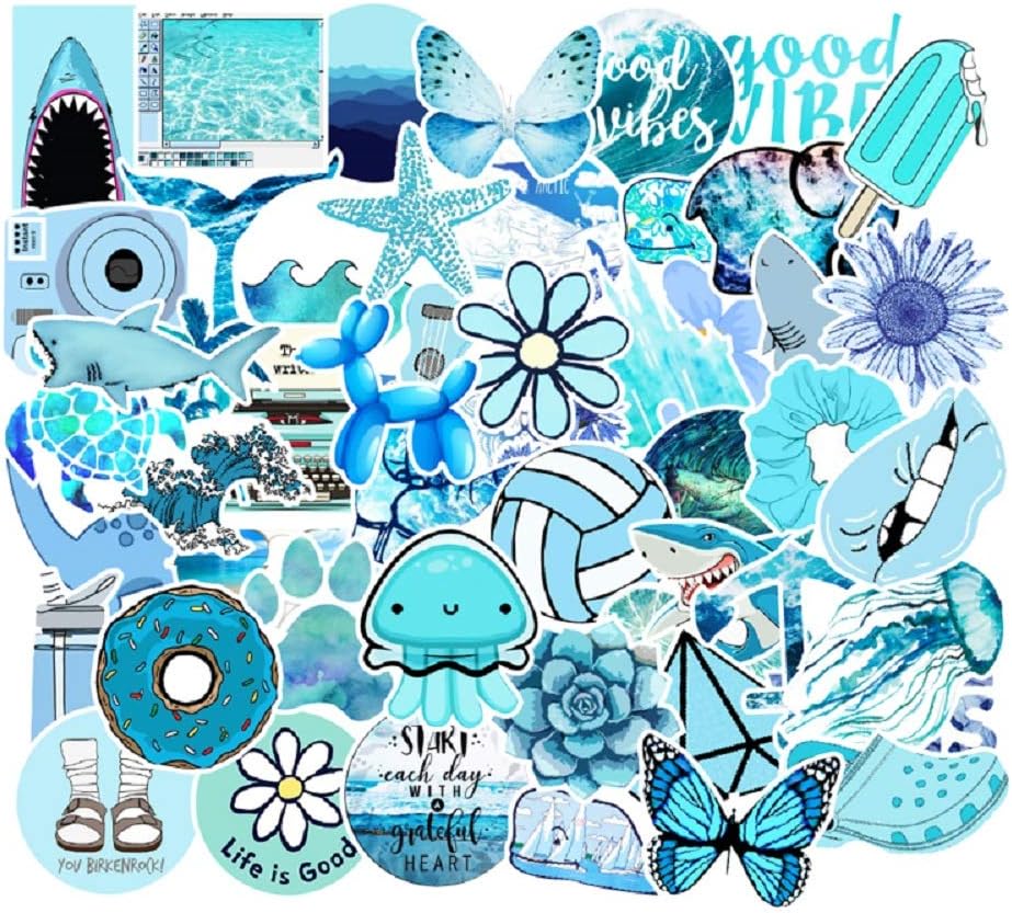 53 Pcs Street Fashion Sticker Decals for Laptops Cars Water Bottle Luggages Ipad Street Doodle Sticker Set Waterproof Sticker (Blue)