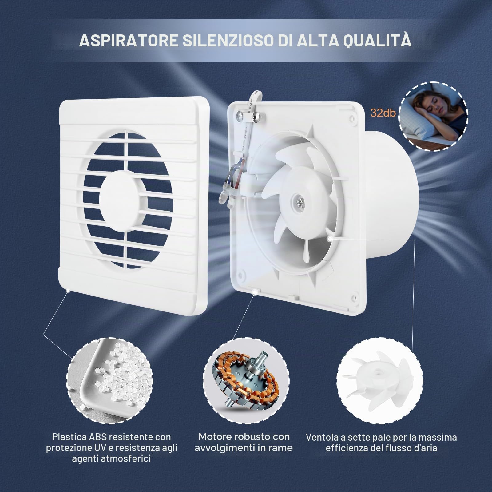 Aspiratore Bagno,100mm 4" Ventola Aspirazione con Telecomando a 5 velocità,Estrattore Aria con Valvola Antiriflusso per Bagno,WC,Cucina,Garage,Portata Massima 100m³/h,IPX4,150X150X95mm