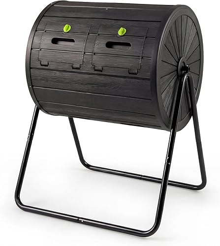 Miniatura 10 de Goplus Contenedor de compostaje giratorio, barril de compost de 43 galones con cámara doble, compostador de tambor con puerta corrediza, guantes,