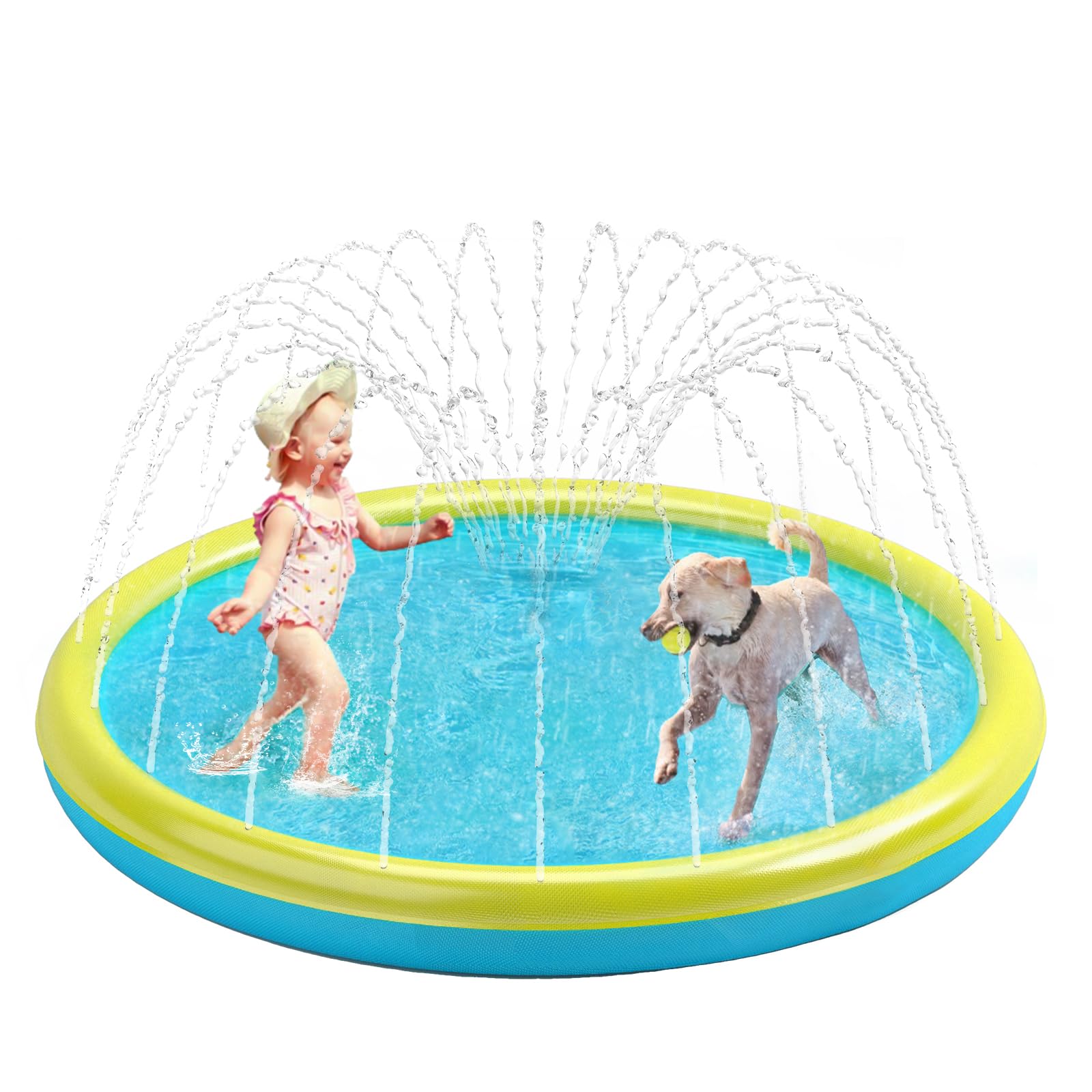 HeeyooSplash Pad for Kids and Toddlers - Non-Slip Summer Outdoor Water Toys, Sprinkler Pool, Scratch Resistant Thicken Dog Fountain Play Mat