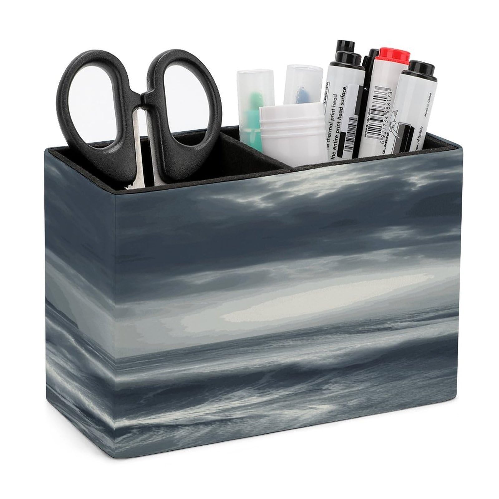 LDGSUPH Stormy Sea Leather Pen Holder for Desk Organizer Caddy Large Pencil Cup Multi-function Pencil Holder Makeup Brush Holders Pen Organizer for Home Office Storage Box
