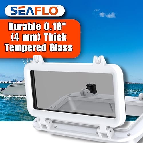 Miniatura 4 de SEAFLO Ventana rectangular para ojo de buey con plástico ABS y vidrio tintado, 16 x 8 pulgadas (blanco)