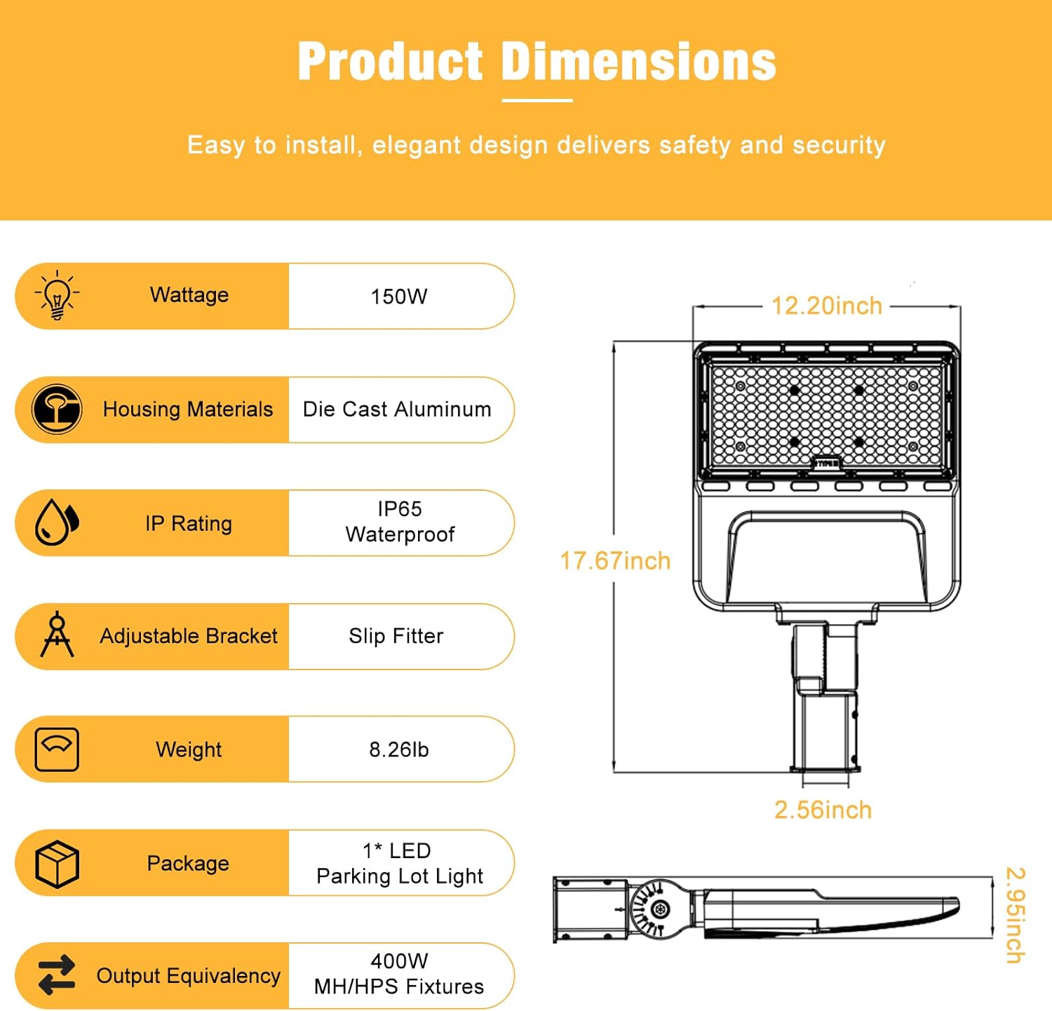 150W LED Parking Lot Light, 21000LM 5000K Shoebox Light, IP65 Waterproof, 100-277V, Commercial Outdoor Lighting, Dusk to Dawn Photocel, Adjustable Slip Fitter for Parking Lot,Roadway, Yard
