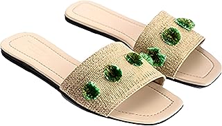 Deeda womens Stitched Flower Detail Slide Slippers Slippers