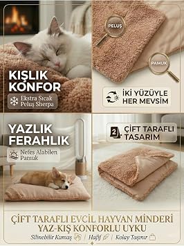 Optima Evcil Hayvan Yatağı, Çift Taraflı Kedi ve Köpek Yatak, Dört Mevsim, Bej, XL