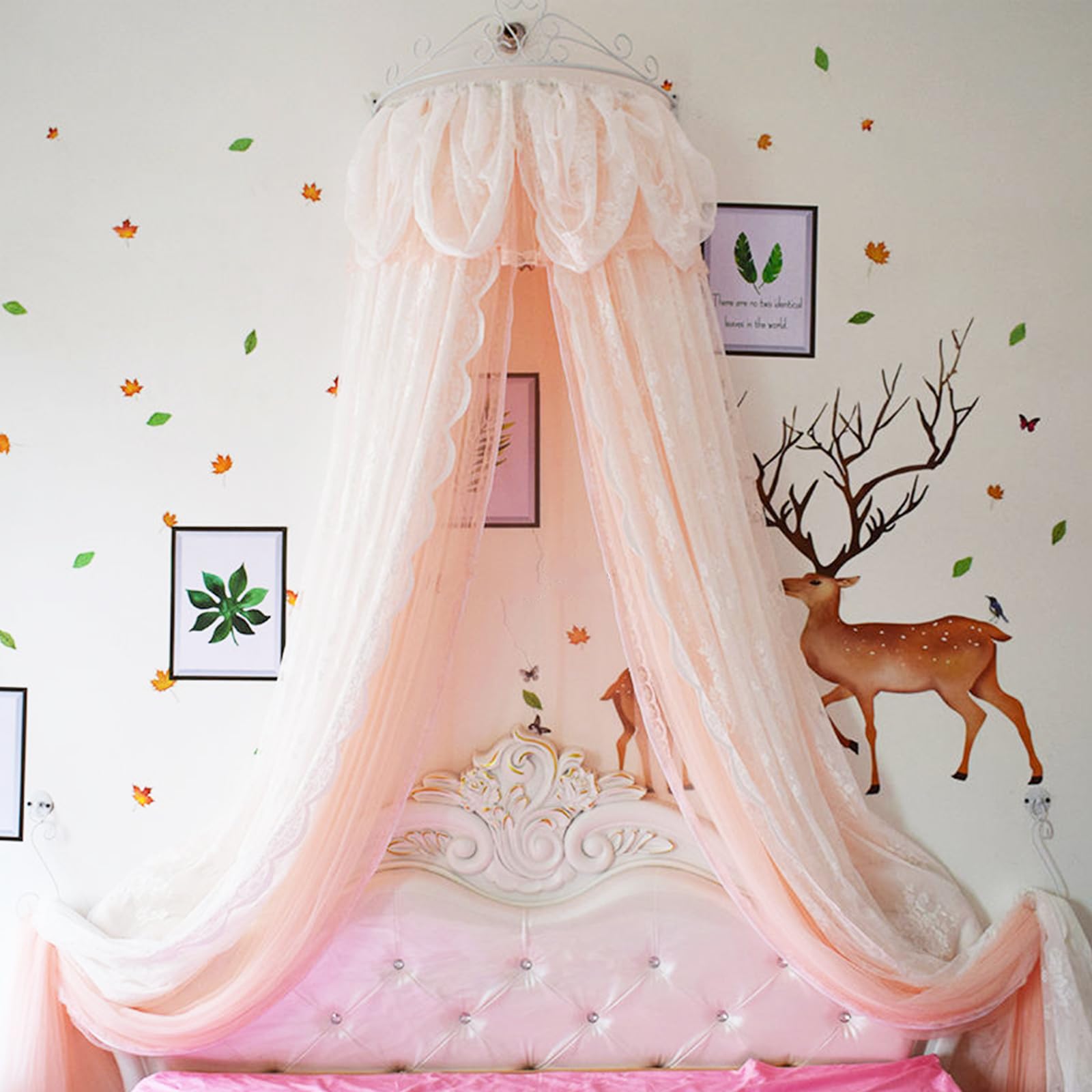 GJMSSMY Crown Canopies for s Bed, Double Layer Princess Dome Bed Curtain & Drapes, Indoor Play Reading Tent, Court Mosquito Net Bedroom Decoration