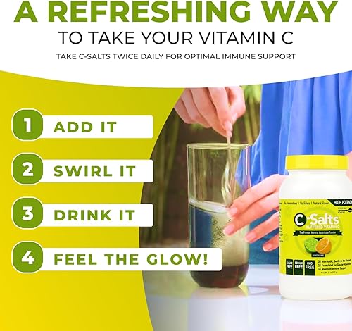 Miniatura 3 de C-Salts Suplemento de vitamina C en polvo, 100% pura y alta dosis tamponada en polvo de vitamina C para apoyo inmunológico, orgánico, sin azúcar,