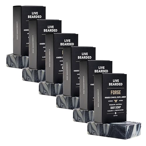Vista 9 de Live Bearded: Jabón en barra totalmente natural para hombres, paquete de 6 barras de 5 onzas, fabricado en los Estados Unidos, exfolia, hidrata