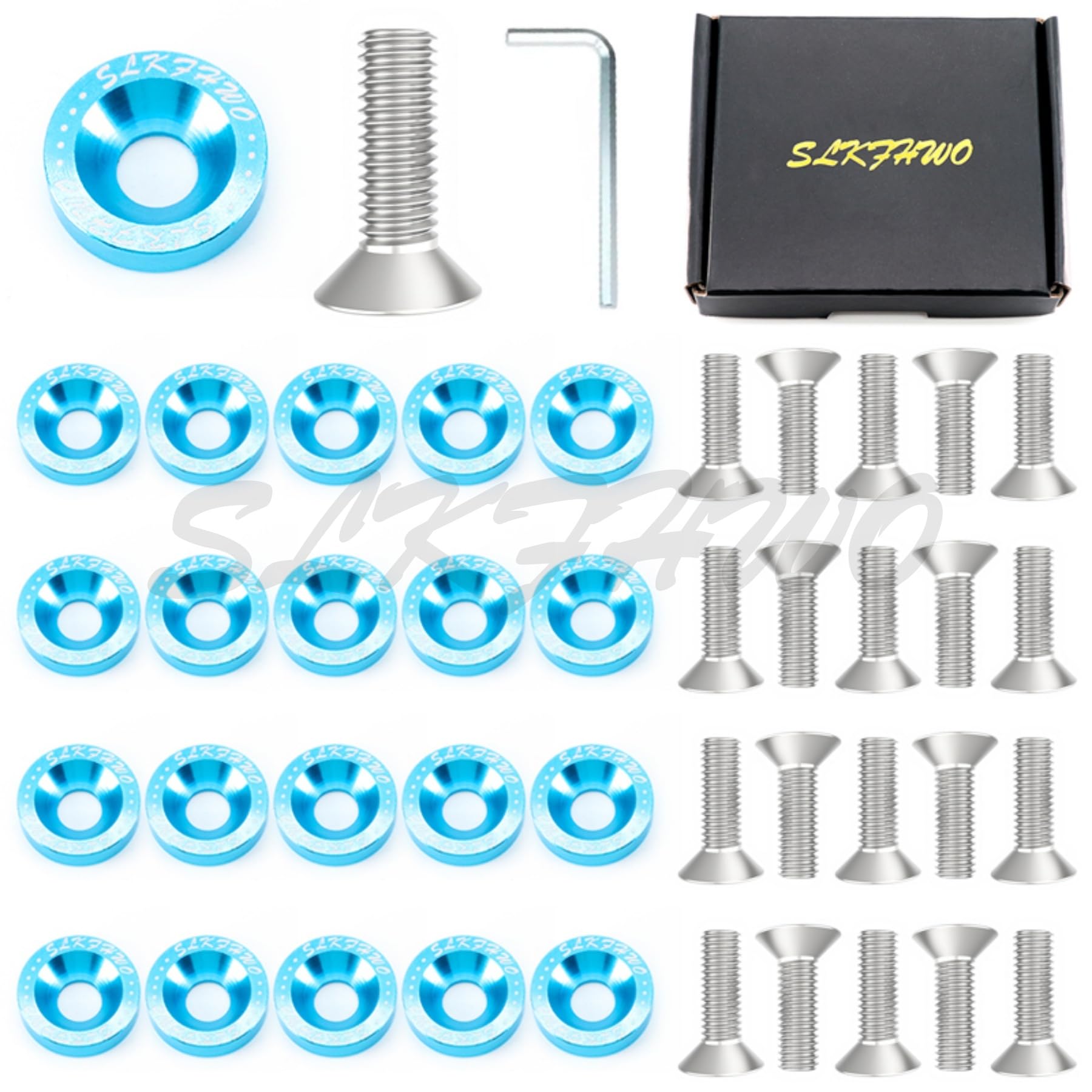 SLKFHWO 6063-T6 Hard Aluminum Alloy Fender Washer 20 Pieces CNC Precision Machining Bumper Engine Compartment JDM Car Accessories Engine Dress up kit（