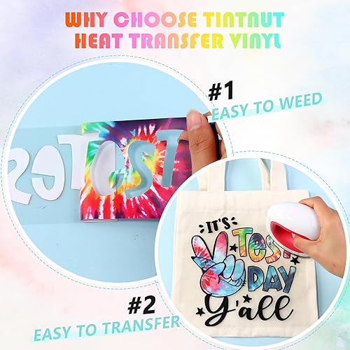 Miniatura 3 de Tintnut Rollo de vinilo de transferencia de calor de teñido anudado, rollo de 12 pulgadas x 5 pies, rollo de vinilo HTV de gran gradiente para
