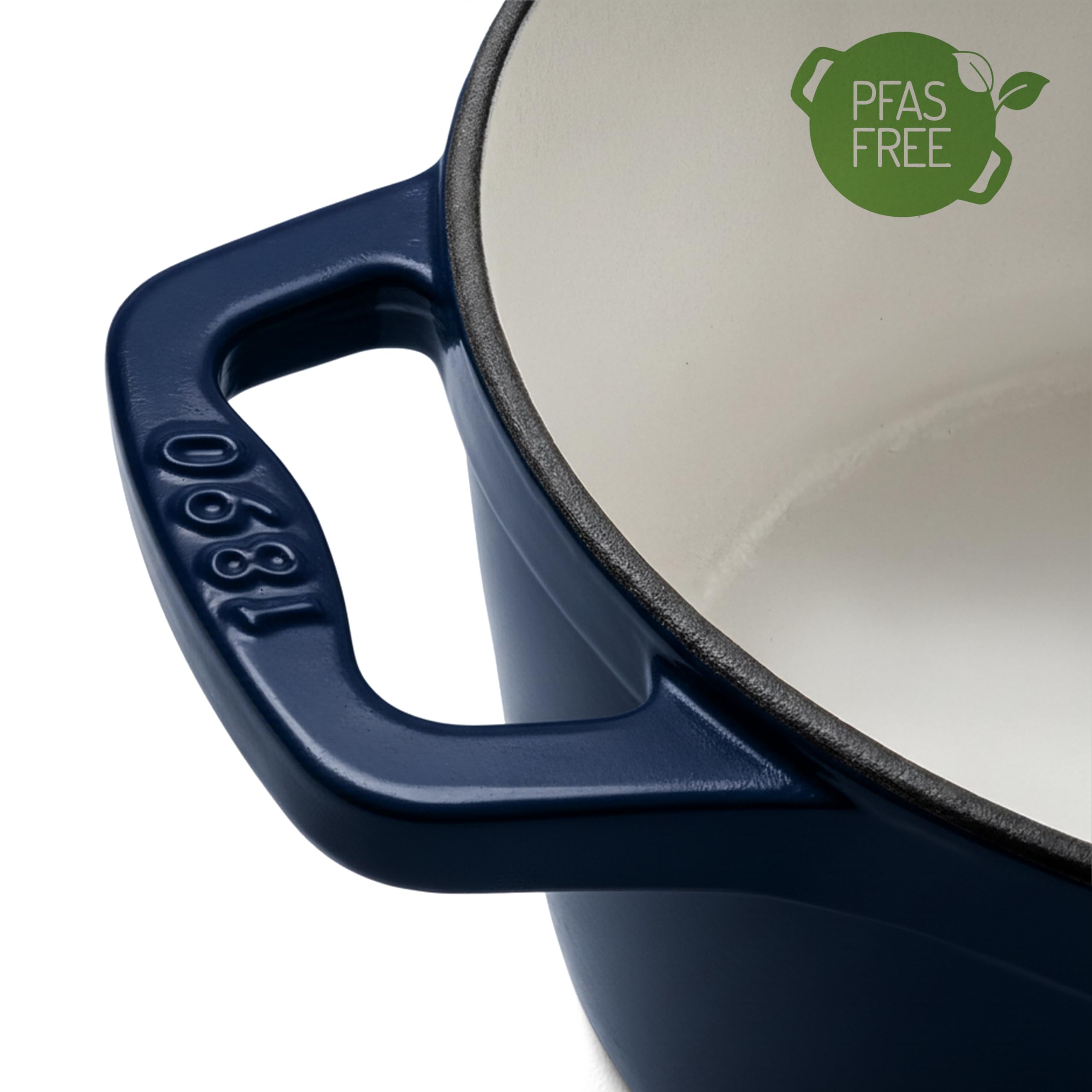 Pentola rotonda in ghisa smaltata ALMA25, capacità 4,7 L, compatibile con induzione, gas, elettrico, grill e forno, coperchio in ghisa, ideale per stufare e arrostire, blu navy