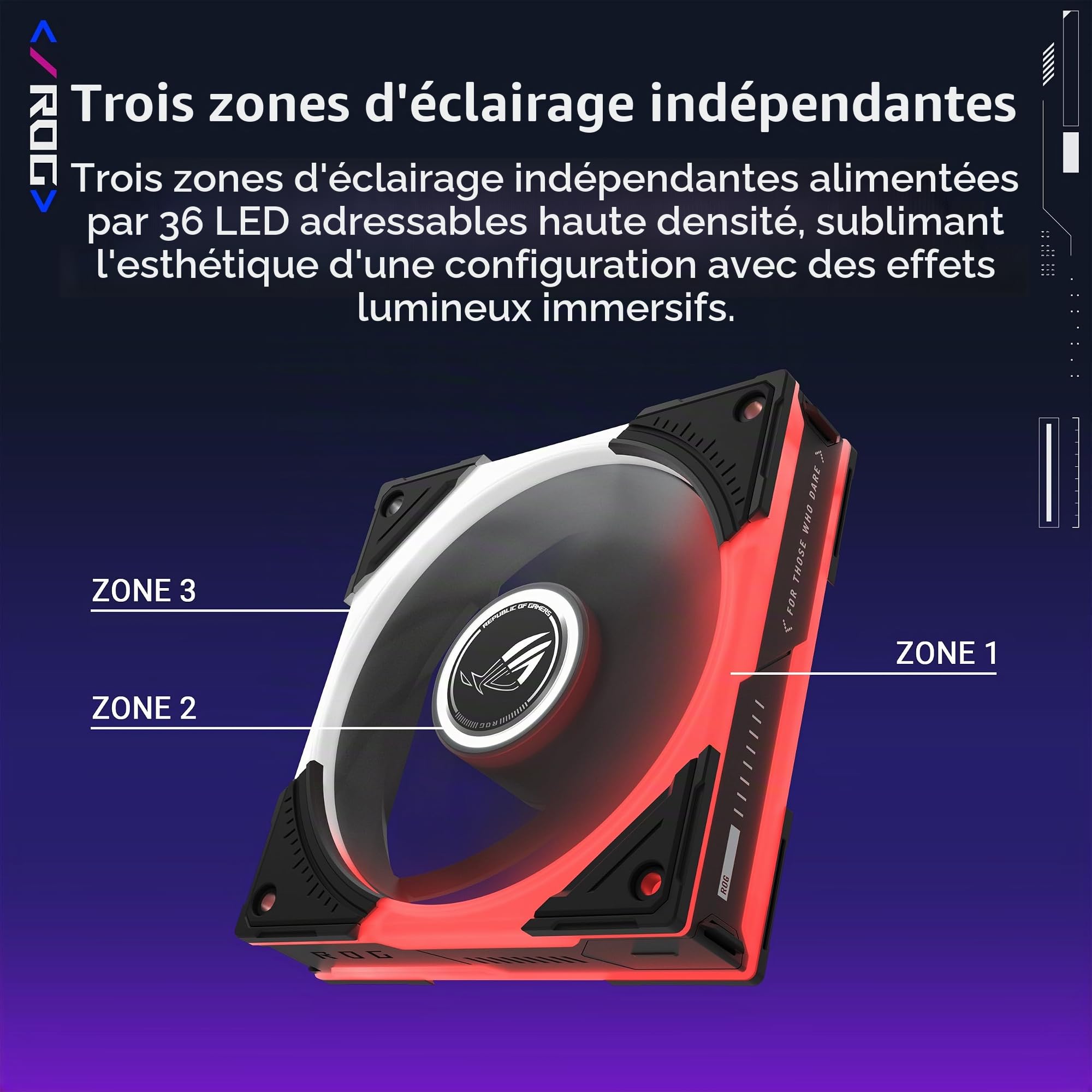 ASUS ROG Eurux GR120 ARGB PWM Lot de 3 ventilateurs PWM de 120 mm, 2600 tr/min, chaîne en marguerite brevetée, éclairage personnalisé, moyeu de ventilateur