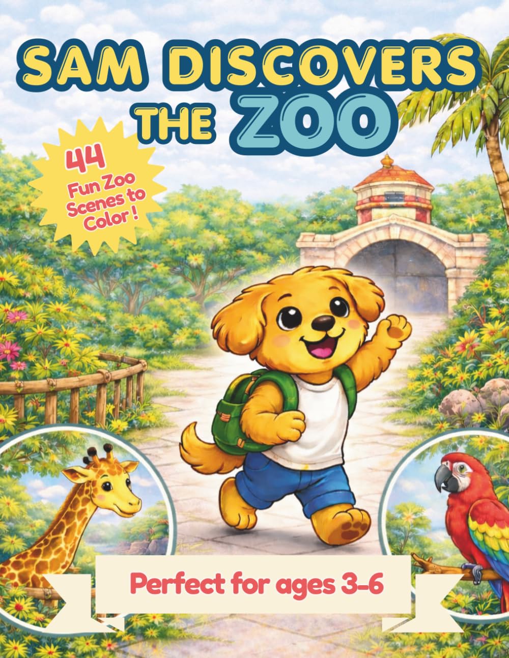Sam Discovers the Zoo: A Zoo-Day Coloring Book for Ages 3-6
