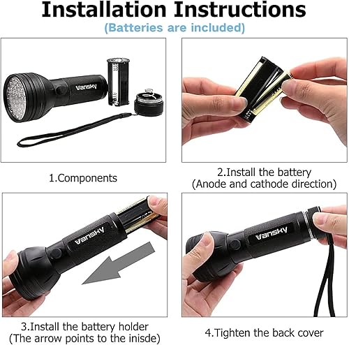 Miniatura 7 de Vansky Linterna UV de luz negra, detector de orina de mascotas de 51 LED mejorado para orina de perro y gato, manchas secas, chinches de cama, a