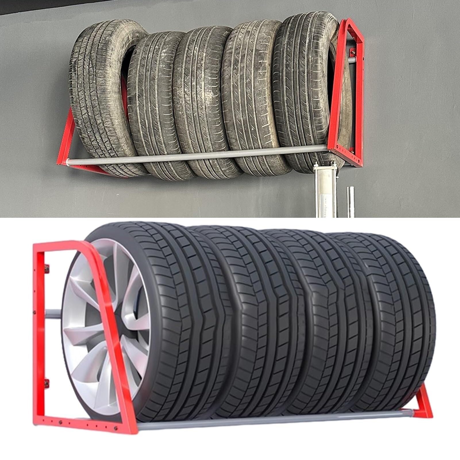 Porta Pneumatici da Parete, Porta Pneumatici da Parete con raccordi, Facile da Montare per Magazzini, Locali Attrezzi, Garage