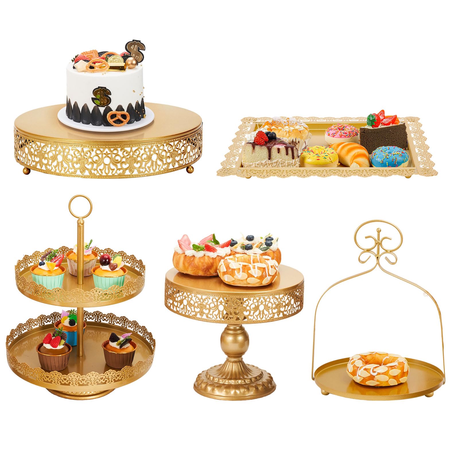 MTJYQTF Gold Cake Stand Set - 5pcs Metal Dessert Table Display Set for Party, Vintage Candy Table Display Sets for Wedding Birthday Baby Shower Housewarming Party Farewell Party CS005