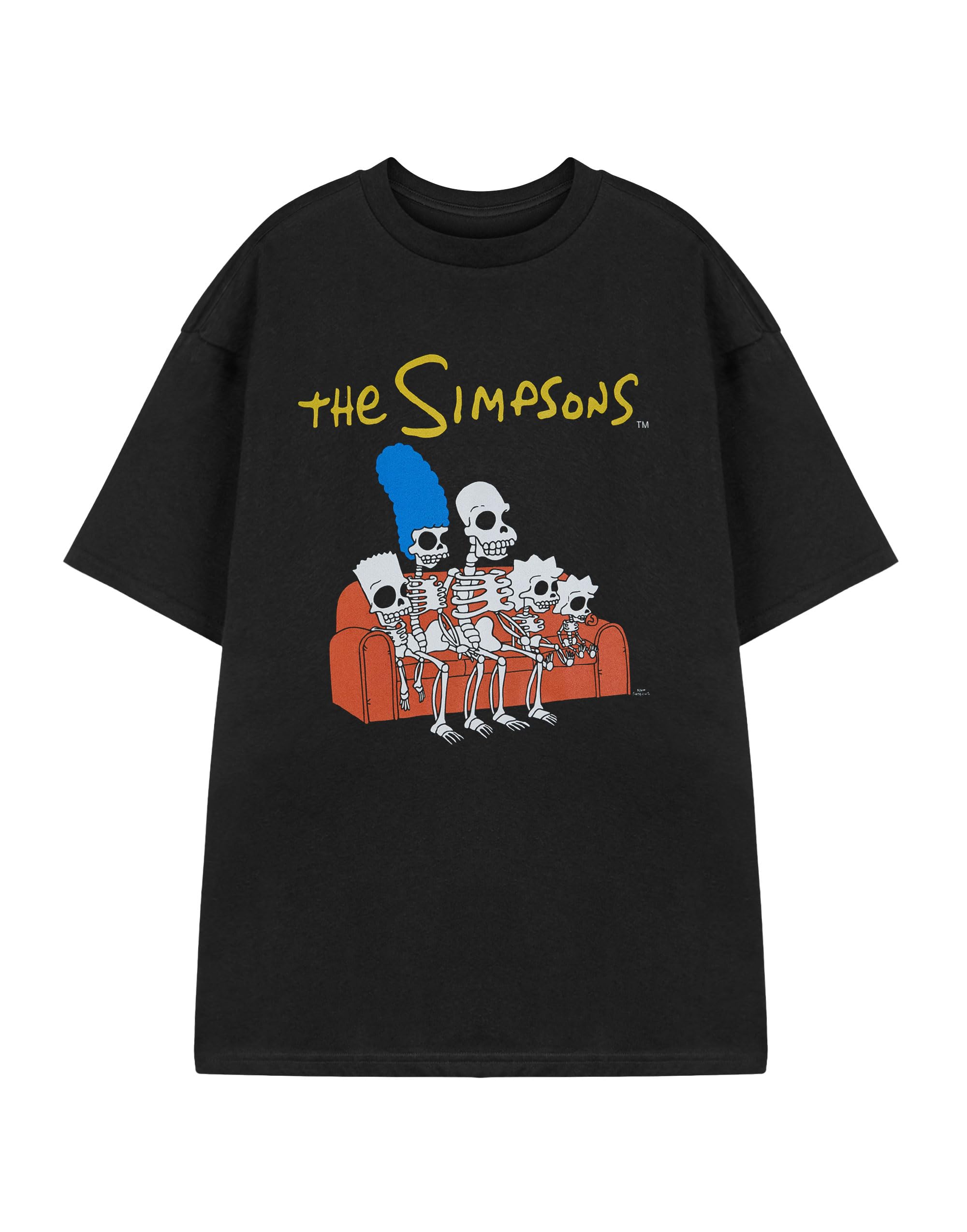 The Simpsons Men's Black Skeleton Couch Graphic T-Shirt - Cotton - Size M