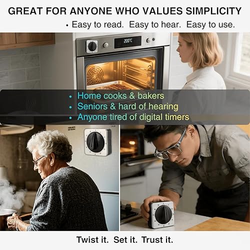 Vista 9 de Searon Temporizador mecánico de cocina magnético con alarma fuerte, temporizador analógico de cuenta regresiva manual de 60 minutos con escala