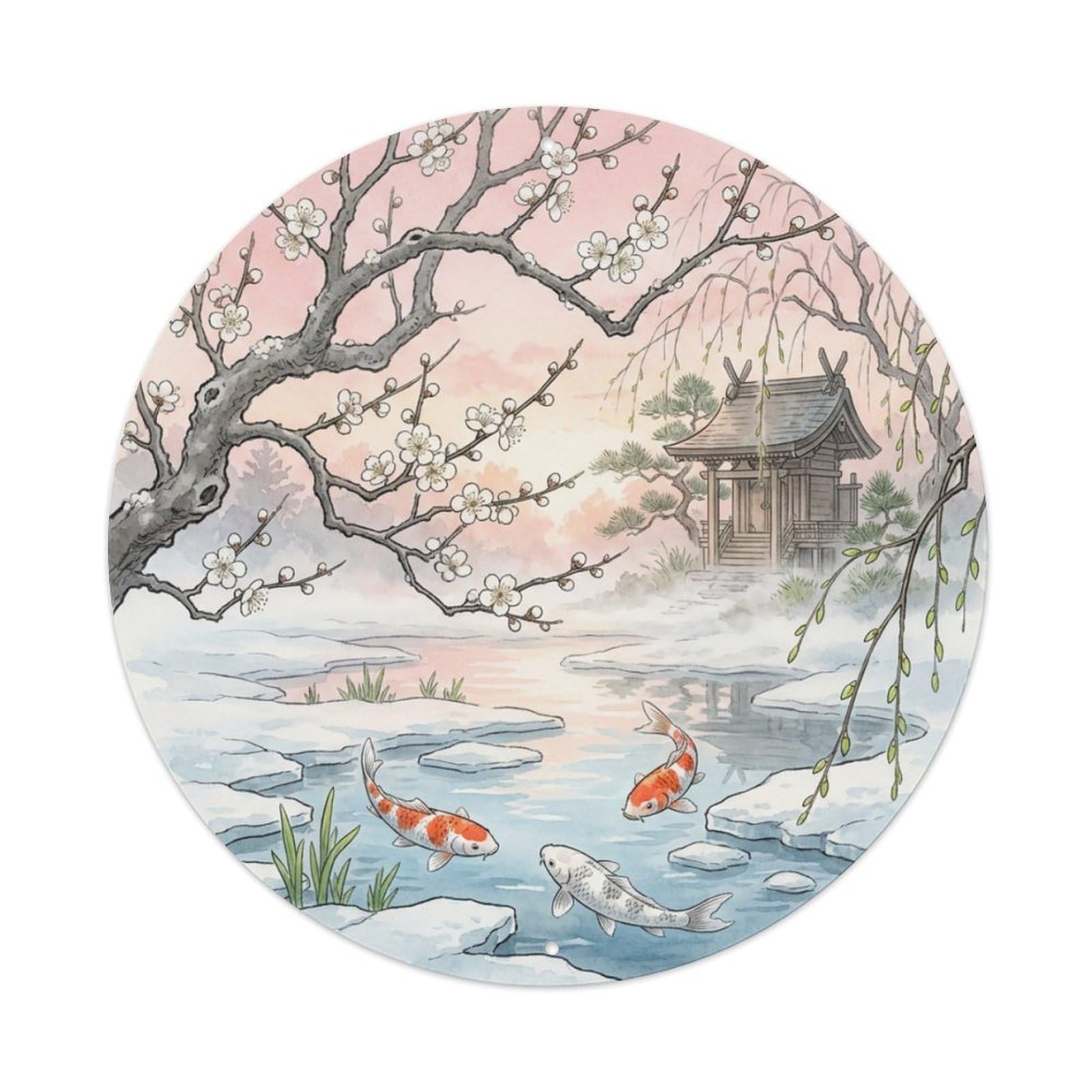 Galvaxio Style Japanese Plum Blossom Koi Fish Spring Dawn Metal Tin Sign