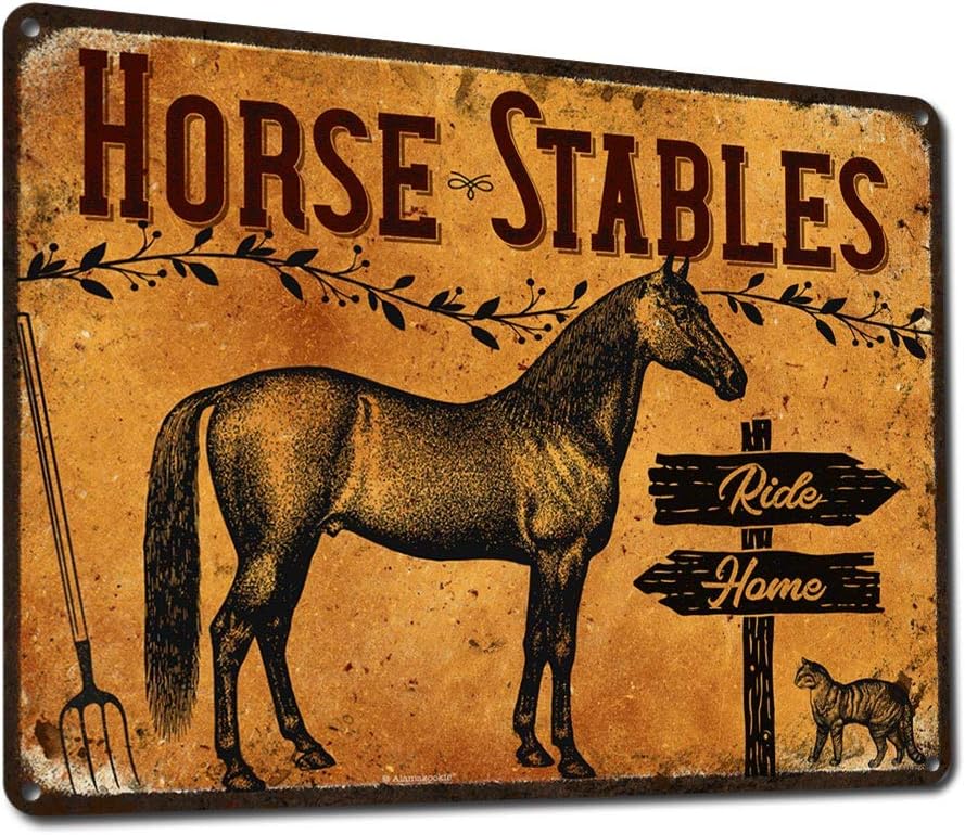 Horse Stables, 11.5 x 15.5 Inch Aluminum Sign, Barn, Stall, Equestrian Theme Home Wall Decor, Horse Lover, Rider, Trainer, Farrier, Veterinarian, Jockey, Groomer, Saddler Gifts AL-1216-RK3164-SP