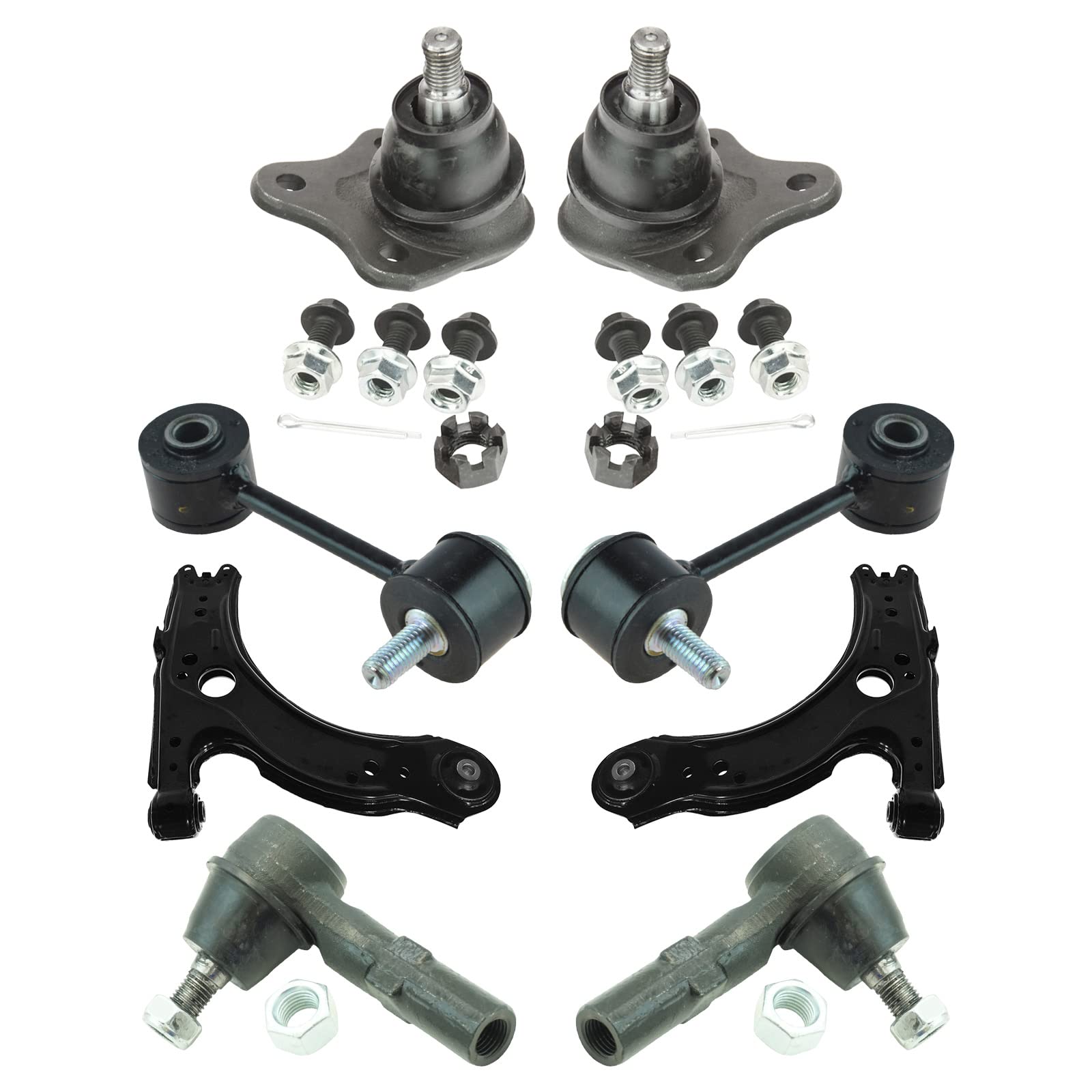 TRQ Front Steering & Suspension Kit Ball Joint Control Arm Sway Bar Stabilizer Link Tie Rod Compatible with 2000-2001 Volkswagen Beetle Golf Jetta