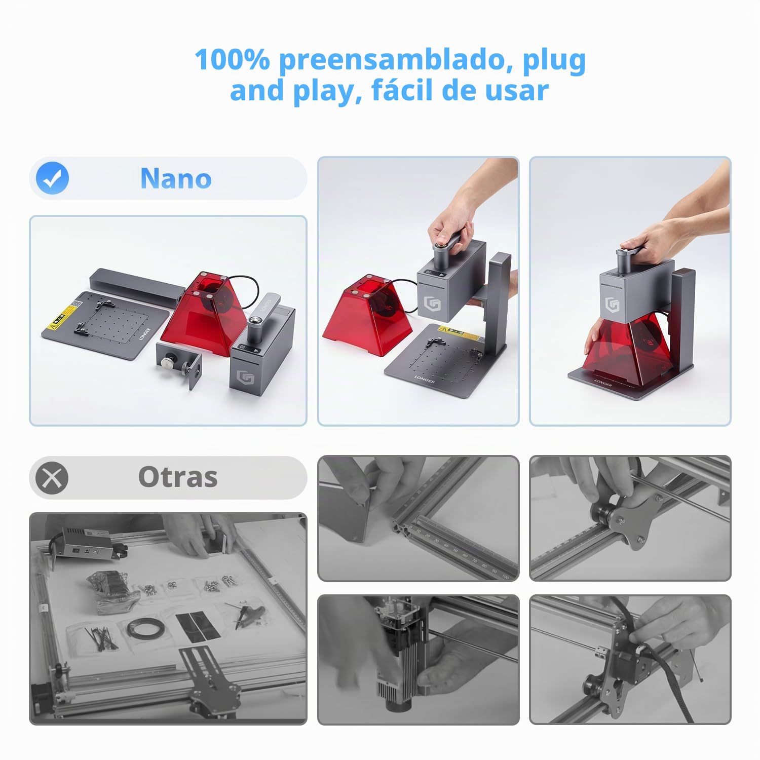 Longer Nano - Máquina de grabado láser portátil, 5000 mm/s, alta velocidad, 0,05 mm de precisión, adecuada para madera, acrílico, cuero, tela, metal, cerámica, proyectos de bricolaje