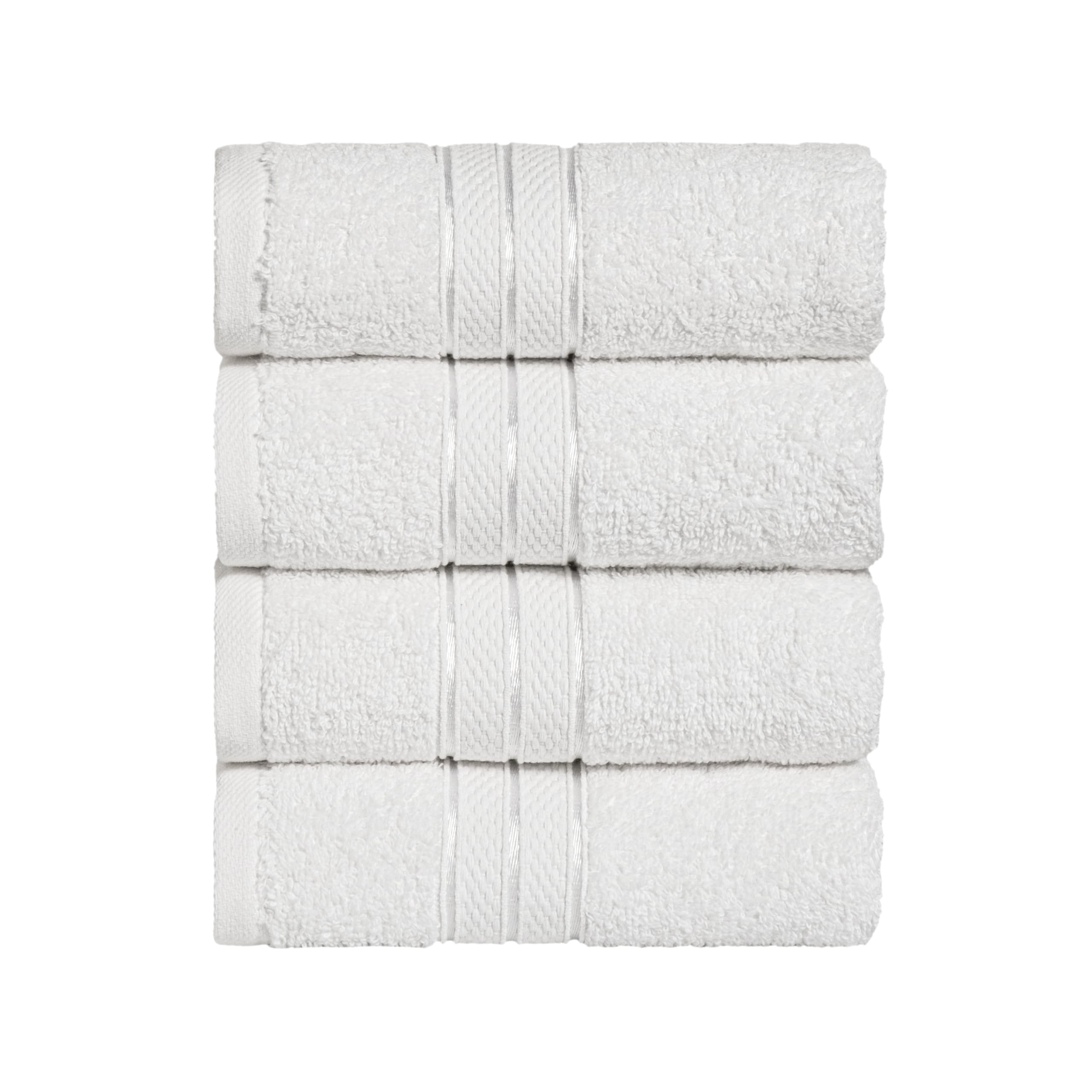 Elegant Comfort Three Line Popcorn Towel Set for Bathroom 16 x 28 inches, Premium Hotel Quality 4-Pack Hand Towels, 100% Turkish Cotton, Soft and Durable, Quick Dry and Highly Absorbent, White
