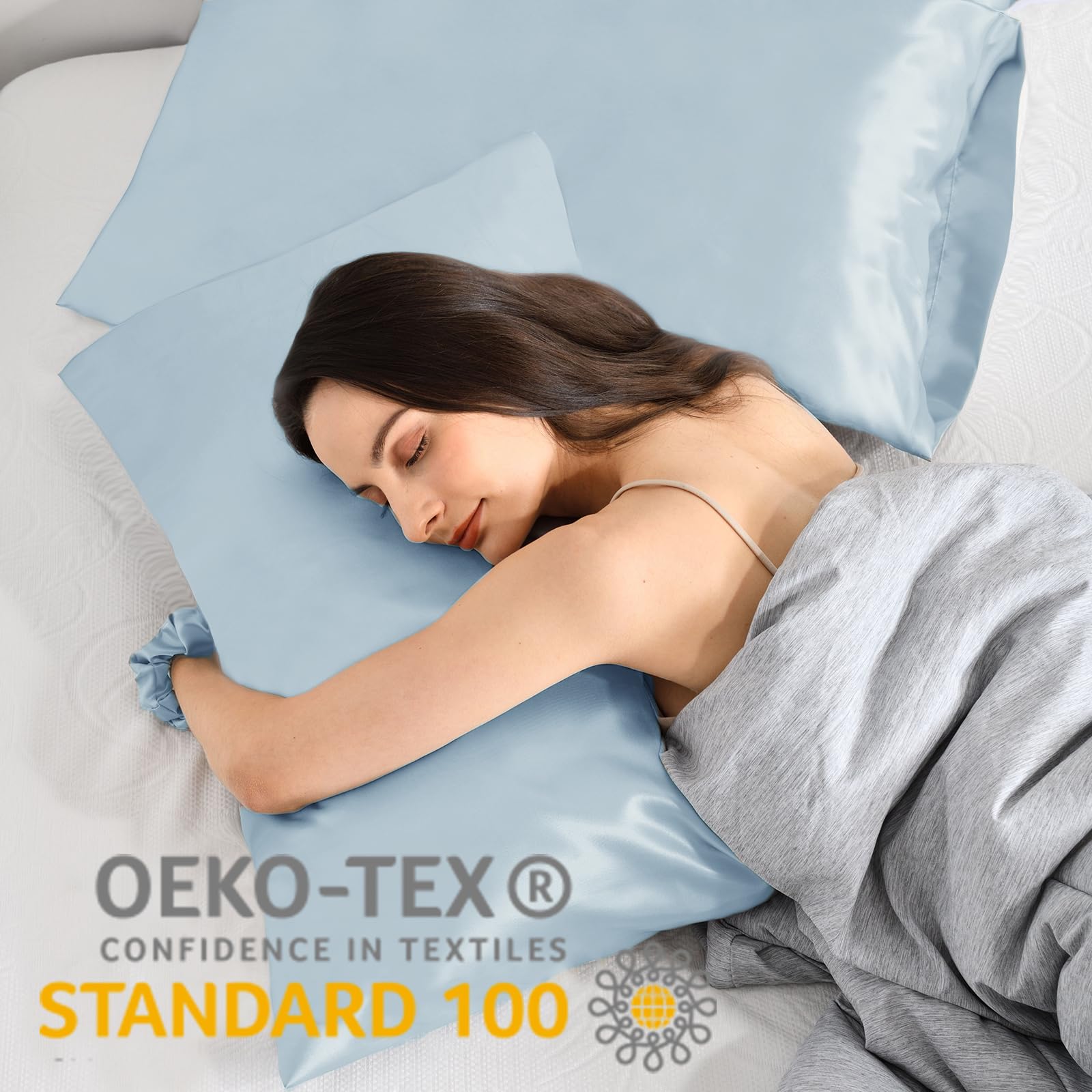Vielit 2 Pack Satin Pillowcase 70 x 40 Light Blue - Image 2
