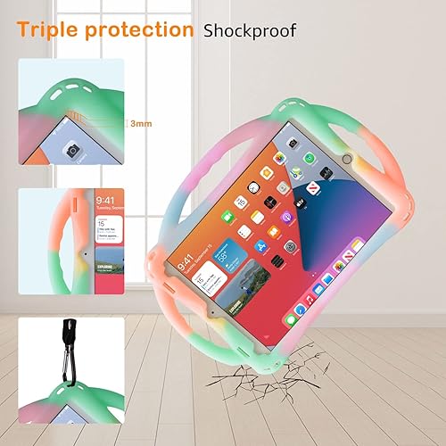 Miniatura 5 de Funda para iPad 10.2, TopEsct iPad de 987 generación para niños con protector de pantalla de vidrio templado y correa, funda de silicona a prueba de
