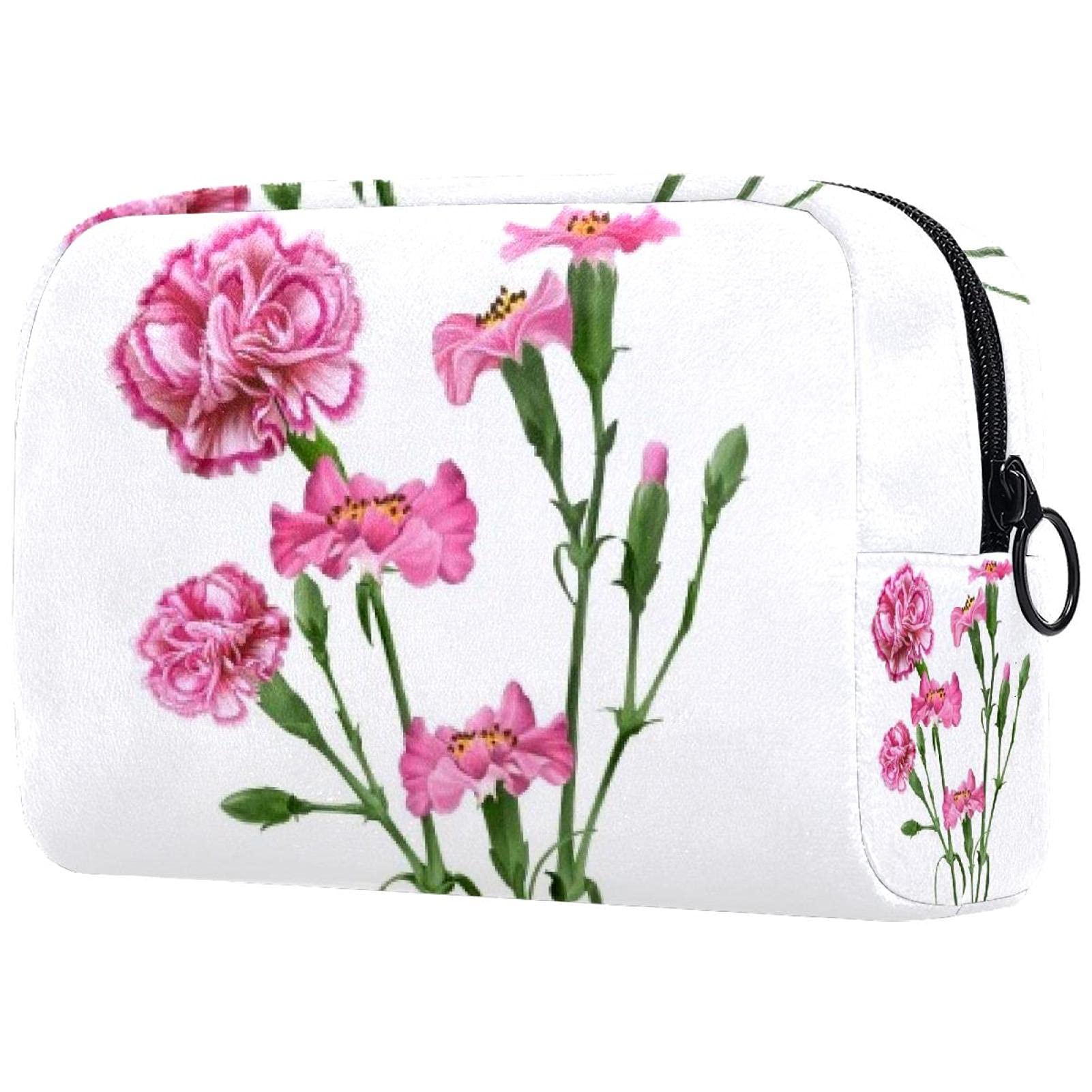 Makeup Bags For Traveling Large Pink Iris Versatile Cosmetic Organizer With Zipper Portable Women And Girls Makeup Case