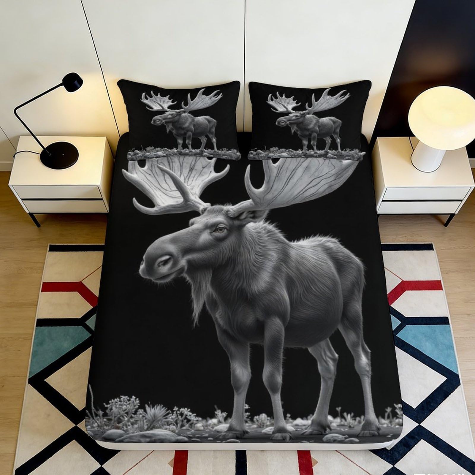 Jqzkxnhpbr Style-7 3D Printed Moose Forest Fitted Sheet Microfiber Non-Slip Bed Cover For Bedroom Guest Room Decor Easy Care 90X200x25cm