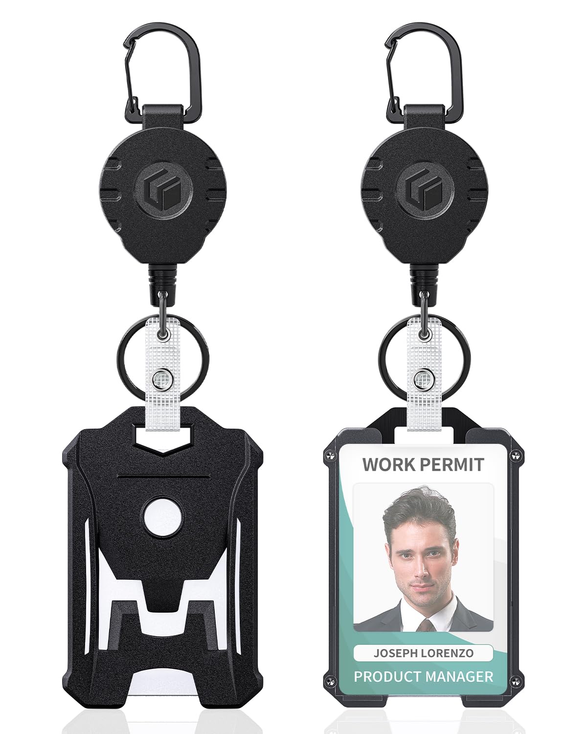 Uniclife 2 Pack Heavy Duty Badge Holder Vertical Hard Plastic Case with Retractable Keychain Badge Reel for up to 226 g Hard Card Protector with Clear Window Tactical ID Holder
