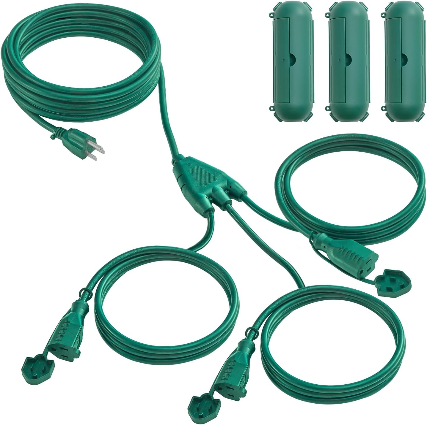 Banord 25FT Outdoor Extension Cord,1 to 3 Splitter for Christmas, Max 13FT End to End (25FT Total), with 3 Weatherproof Covers,16/3 SJTW Weatherproof Wire for Holiday Decoration Light, UL Listed