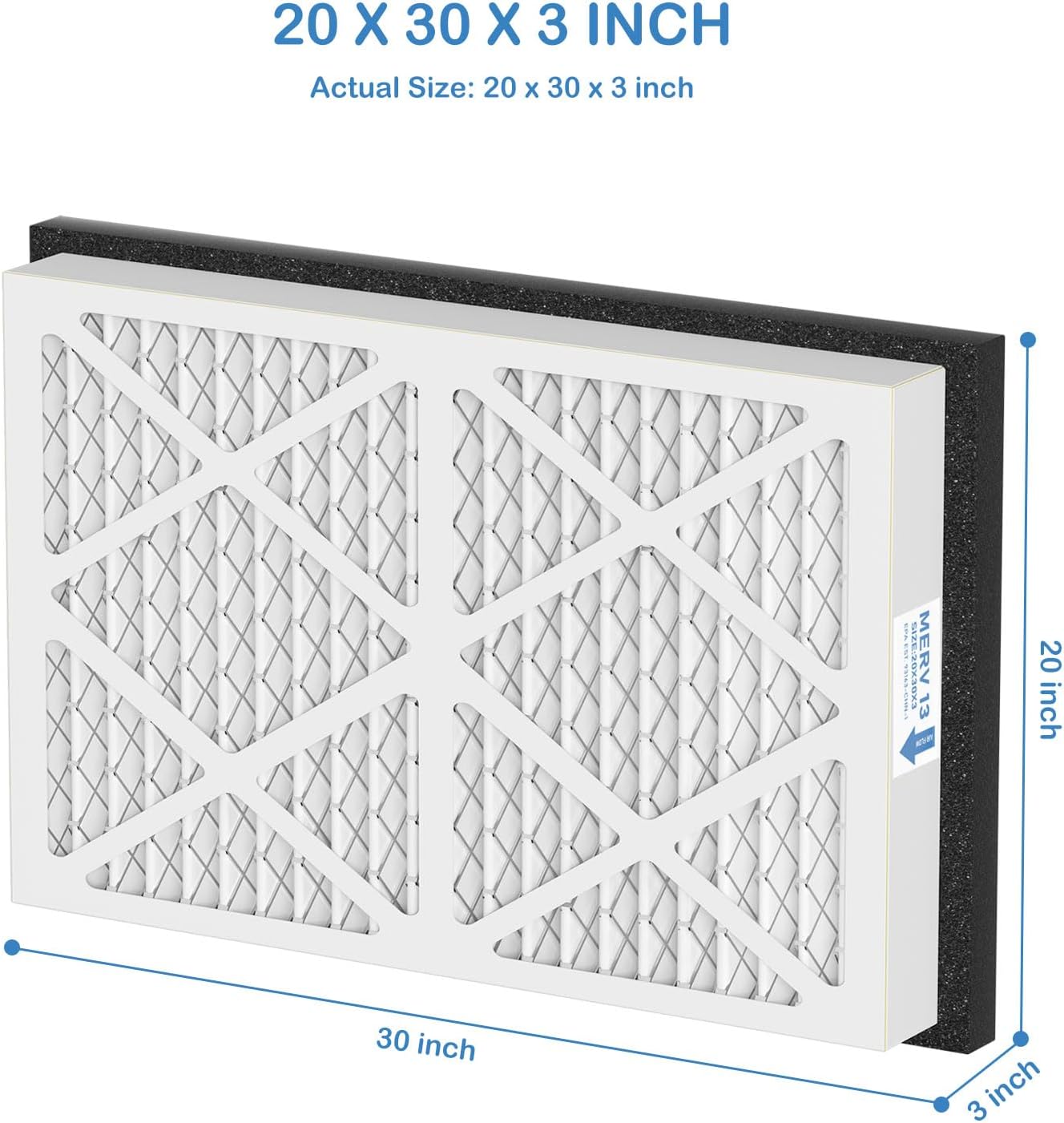 20x30x3 MERV 13 Pleated Air Filters Replacement Compatible with Zephyr VGF Series 20x30x3 Whole Home Return Air Grille Filter, MERV13 Air Filtration System