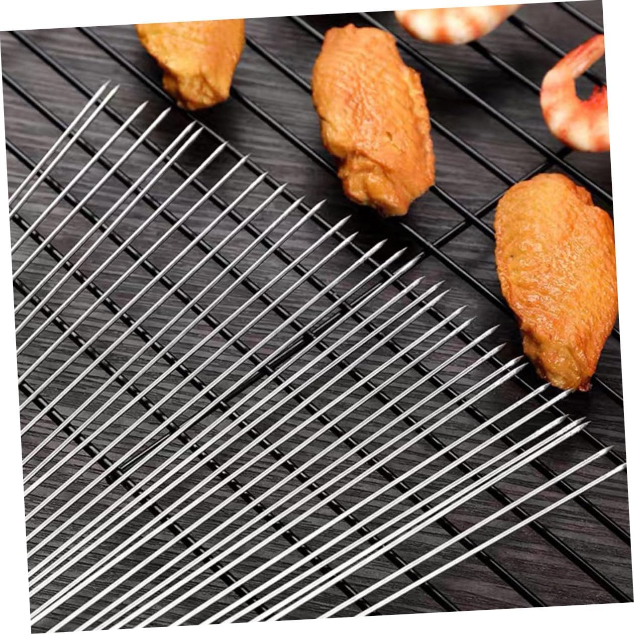 100pcs Stainless Steel Bbq Skewers Round Reusable Sticks for Grilling Picnic Bbq Equipment Kit