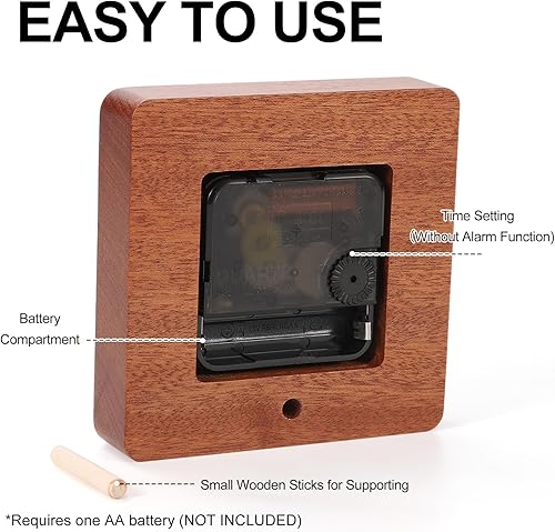 Miniatura 3 de Reloj de mesa de madera con soporte, decorativo funciona con pilas, reloj de escritorio silencioso sin tictac para decoración de oficina, sala de