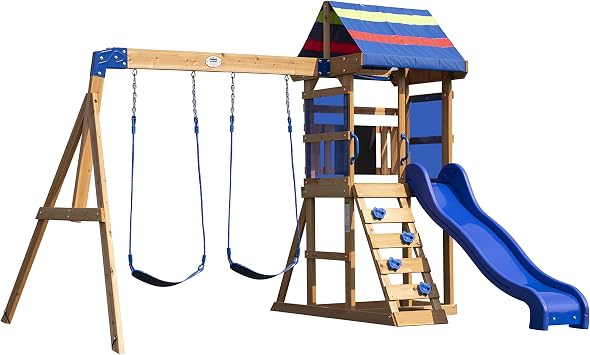 Backyard Discovery Bay Pointe Cedar Swing Set | 1.8m Slide & Chalkboard